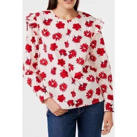 Free Assembly Women's Button Shoulder‎ Blouse Top Ruffle NWT Size XXL New Floral - Picture 1 of 6